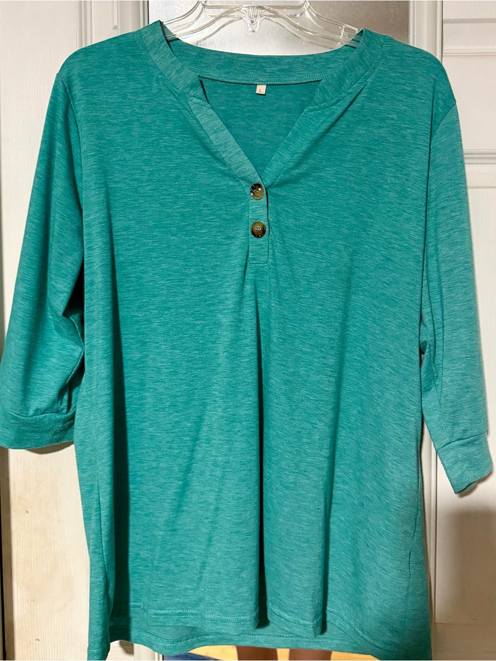 Casual Teal 3/4 Sleeve Henley Top
